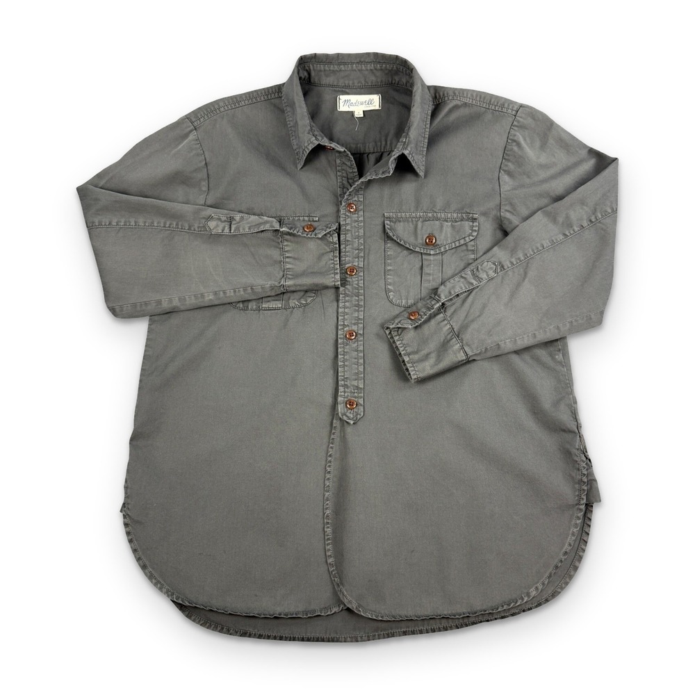 Madewell Utility Shirt Mens Small Garment Dyed Gray Long Sleeve Cotton Twill
